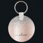 Chaveiro Rosa Dourado - Monograma de prata rosa-claro<br><div class="desc">Rosa Dourado - Chaveiros com nomes de monograma de metal escovados com brilho pincelado e folha de folhas de folhas, cor-de-rosa pincelada e folha de folhas de folhas, (cadeia-chave). Isto faz o doce e perfeito aniversário de 16 anos, casamento, chá de panela, aniversário, chá de fraldas ou festa de solteira...</div>
