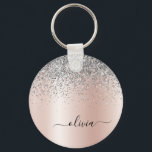 Chaveiro Rosa Dourado - Monograma de prata rosa-claro<br><div class="desc">Rosa Dourado - Chaveiros com nomes de monograma de metal escovados com brilho pincelado e folha de folhas de folhas, cor-de-rosa pincelada e folha de folhas de folhas, (cadeia-chave). Isto faz o doce e perfeito aniversário de 16 anos, casamento, chá de panela, aniversário, chá de fraldas ou festa de solteira...</div>