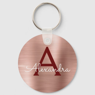 Chaveiro Rosa Dourado Rosa Borgonha Aço Inoxidável Monogram