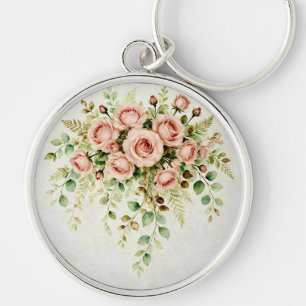 Chaveiro Rosa e Eucalipto Floral Elegante em Rosa Poeirento