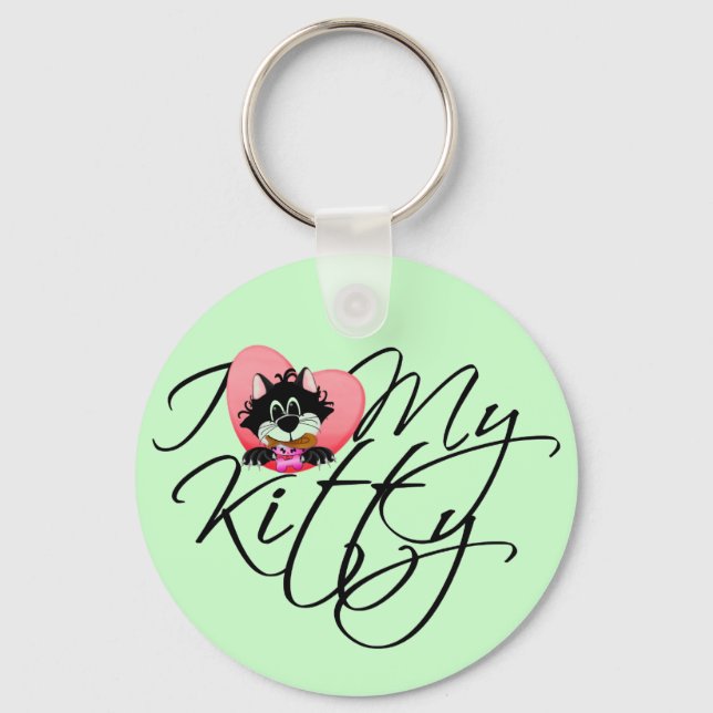 Chaveiro Rosa eu amo meus camiseta e presentes do gatinho (Frente)