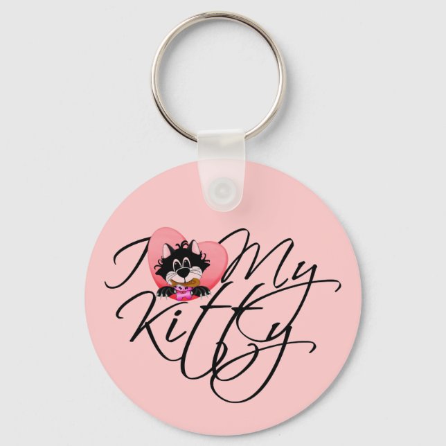 Chaveiro Rosa eu amo meus camiseta e presentes do gatinho (Frente)