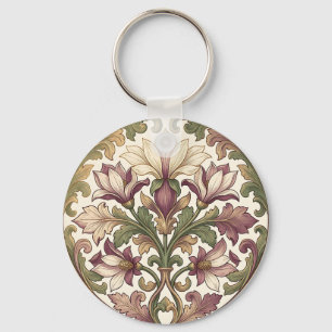 Chaveiro Rosa Floral Ornata Creme Roxo Vitoriano