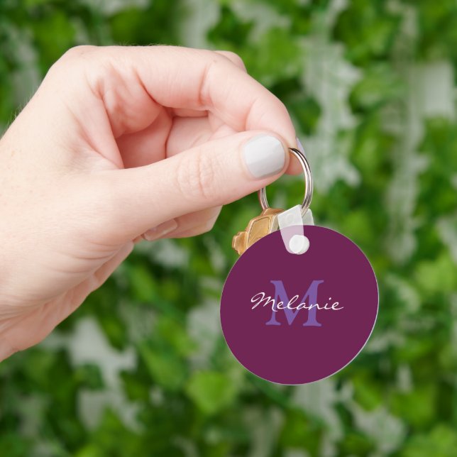 Chaveiro Rosa Fúcsia e Monograma Personalizado Lavanda (Mão)