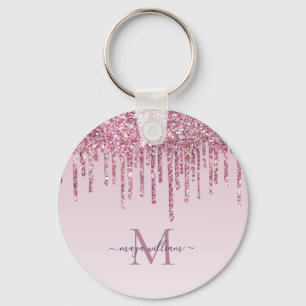 Chaveiro Rosa Glitter Drives Monograma Personalizado E Nome