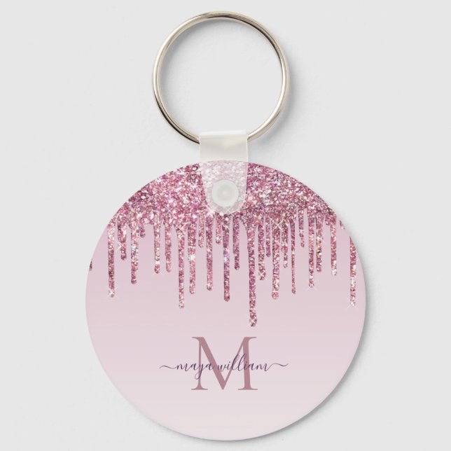 Chaveiro Rosa Glitter Drives Monograma Personalizado E Nome (Frente)