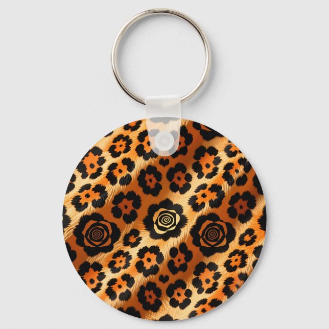 Chaveiro Rosa Leopard Impressão Animal Dourada (Frente)