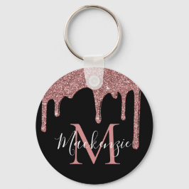 Chaveiro Rosa Negra Dourado Brilho Gotas Monograma