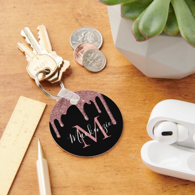 Chaveiro Rosa Negra Dourado Brilho Monograma Gotas (Mesa)