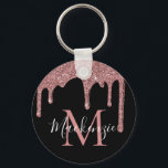 Chaveiro Rosa Negra Dourado Falso Brilho Gotas Monograma<br><div class="desc">Chic Preto e Rosa Beije/Rosa Dourado Falso Brilho Gotas Brilho Monograma com gotas de brilho rosa feminino e seu nome e inicial personalizados. Projetado por Cedar and String. Para personalizar ainda mais, clique no link "personalizar ainda mais" e use a ferramenta de design para modificar o design. Se precisar de...</div>