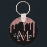 Chaveiro Rosa Negra Dourado Falso Brilho Gotas Monograma<br><div class="desc">Chic Preto e Rosa Beije/Rosa Dourado Falso Brilho Gotas Brilho Monograma com gotas de brilho rosa feminino e seu nome e inicial personalizados. Projetado por Cedar and String. Para personalizar ainda mais, clique no link "personalizar ainda mais" e use a ferramenta de design para modificar o design. Se precisar de...</div>