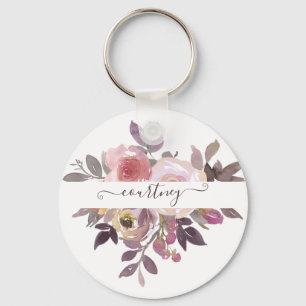 Chaveiro Rosa pastel e floral personalizado roxo