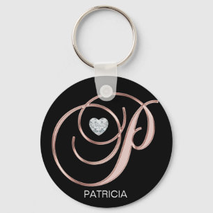 Chaveiro Rosa personalizado - Letra monograma de coração