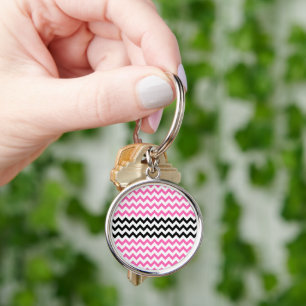 Chaveiro Rosa quente e preto Chevron por Shirley Taylor