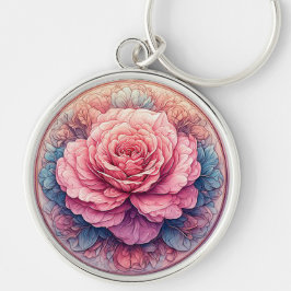 Chaveiro Rosa Rosa em Flor Surtada por Detalhes Ornamentado