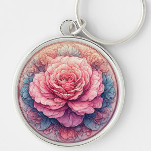 Chaveiro Rosa Rosa Pink em Flor Surtada por Detalhes Orname
