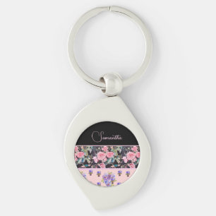 Chaveiro Rosa Rosa Roxa Aquarela Vintage Personalizável