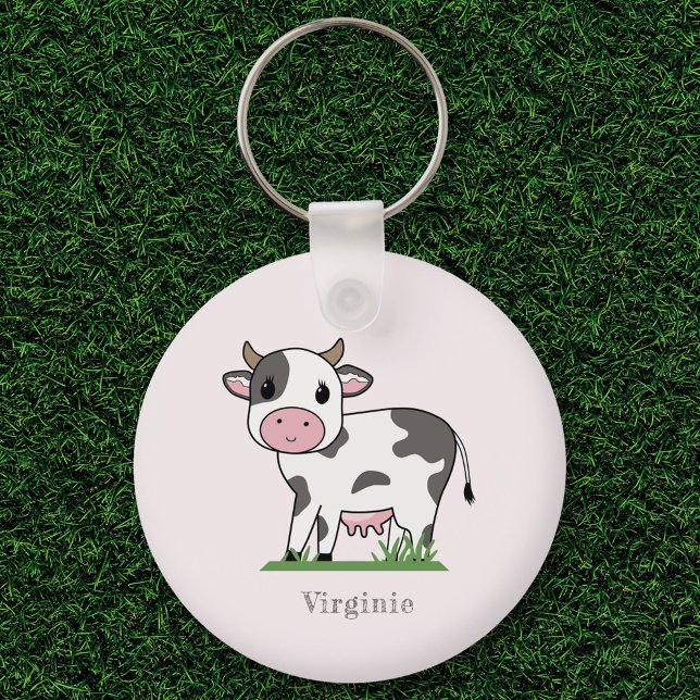 Chaveiro rosa-vaca-branca (Cute Cow Pink Keychain)