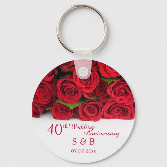 Chaveiro Rosa vermelha 40º aniversário de casamento (Frente)