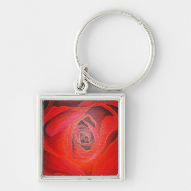 Chaveiro Rosa vermelha Artística em Forma de Coração (Frente)