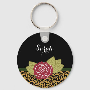 Chaveiro Rosa vermelha Dourado chique do impressão do