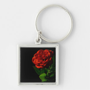 Chaveiro Rosa vermelha no Preto Floral