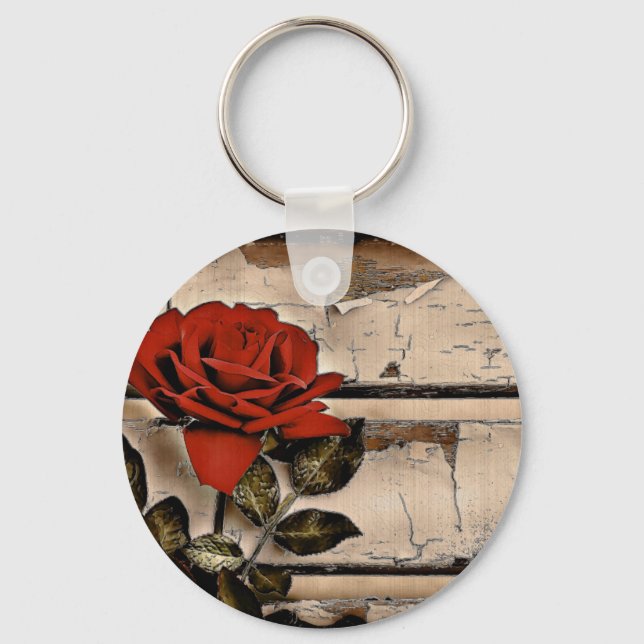 Chaveiro Rosa vermelha Rústica Da Madeira Do Barn Com Dific (Frente)