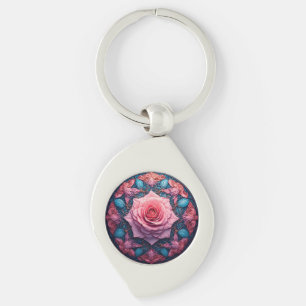 Chaveiro Rosa Vibrante em Flor Surtada por Detalhes Ornamen
