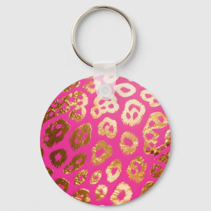 Chaveiro Rosa Vibrante Glam Estampa Dourada de Leopardo