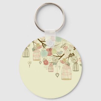 Chaveiro Rosas, aves, gaiolas de aves, Vintage Floral