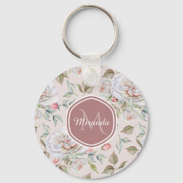 Chaveiro Rosas de Creme Floral Monograma e Nome