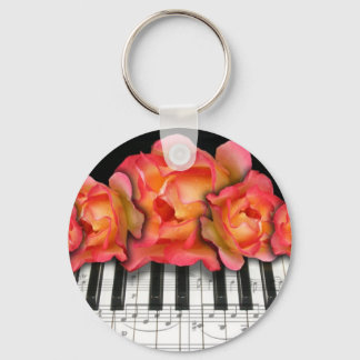 Chaveiro Rosas de teclado para piano e notas de música