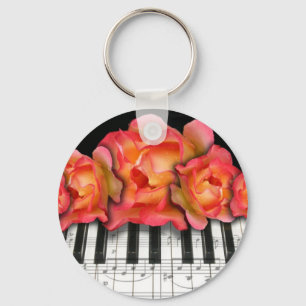 Chaveiro Rosas do teclado de piano e notas da música