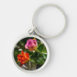 Chaveiro Rosas Rosa e Laranja Rústicos