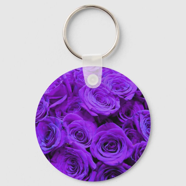 Chaveiro rosas roxas violetas românticas, buquê de rosa bon (Frente)