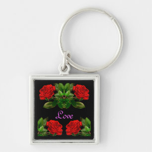 Chaveiro Rosas vermelhas no design abstrato floral de