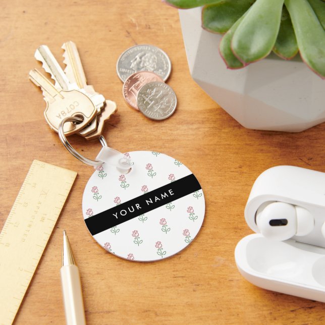 Chaveiro Rosas vermelhas, Padrão De Rosas, Seu Nome (Mesa)