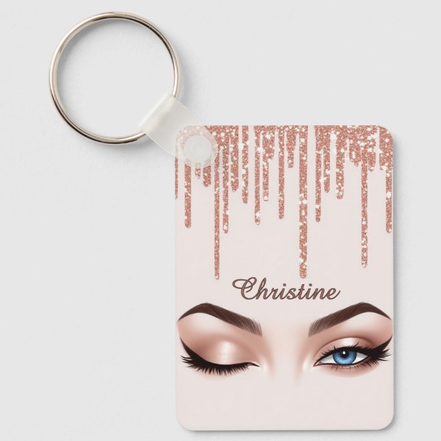 Chaveiro Rose Gold Glitter Drip With Feminine Eye Makeup (Frente)