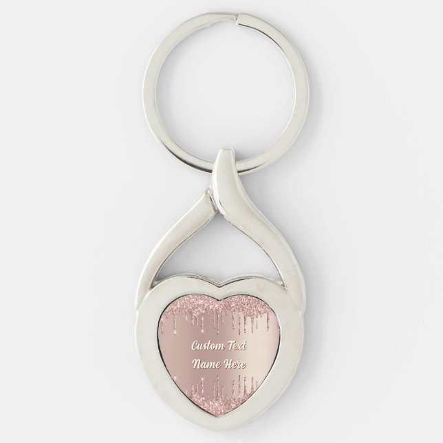Chaveiro Rose Gold Glitter Drips Custom Text Keychain Gift (Frente)