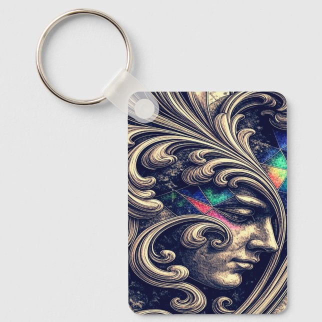 Chaveiro Rosto Abstrato Ornamentado com Pingente de Chave B (Frente)