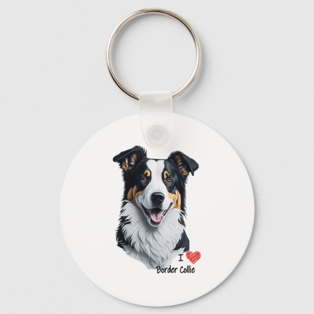 Chaveiro Rosto de Borda Collie (com texto I Love) (Frente)