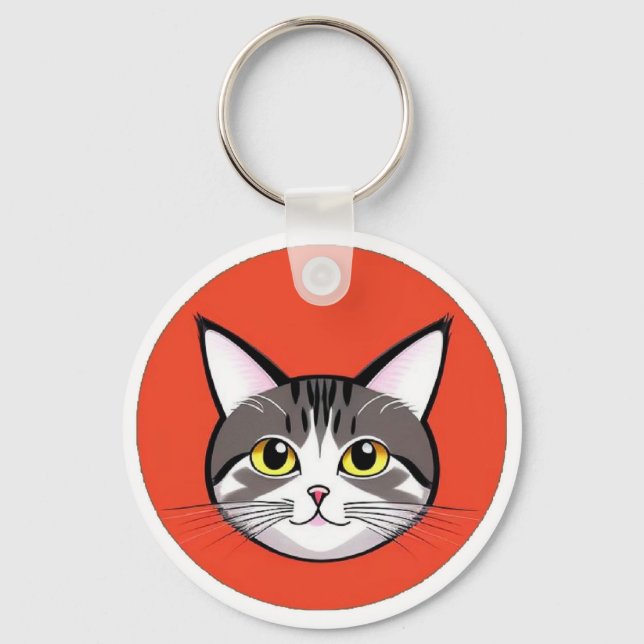 Chaveiro Rosto de Gato de Desenho Animado Fofo com Design G (Frente)