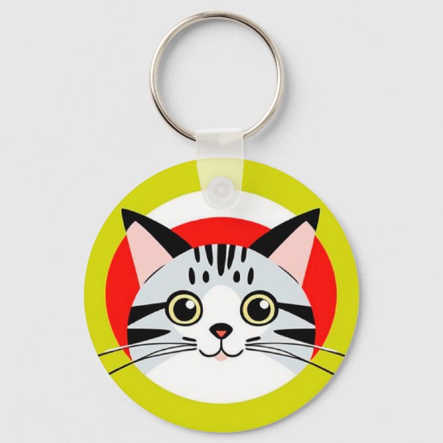 Chaveiro Rosto de Gato de Desenho Animado Fofo com Design G (Frente)