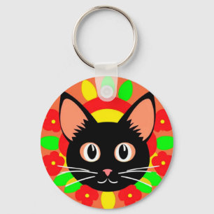 Chaveiro 🐱 Rosto de Gato Fofo Charme de Cores Vibrantes Pi