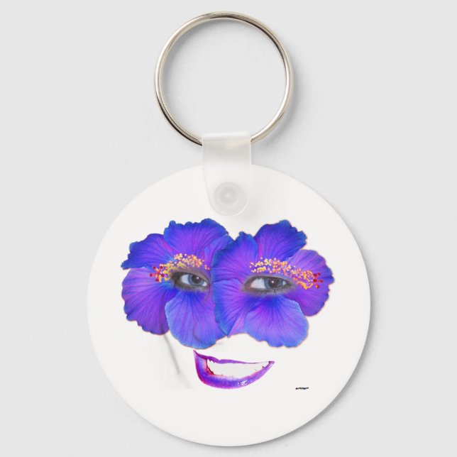 Chaveiro Rosto de Hibiscus com Sorriso - Azul (Frente)