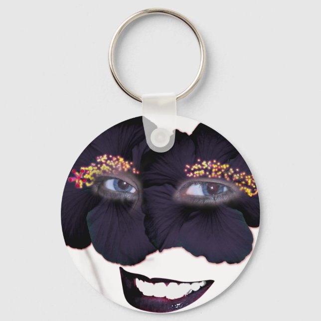 Chaveiro Rosto de Hibiscus com Sorriso - Preto/Roxo (Frente)