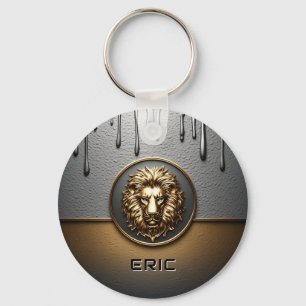Chaveiro Rosto de Leão Dourado Com Metal Derramando 🦁