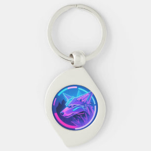 Chaveiro Rosto de Lobo Neon Futurista em Arte Geométrica
