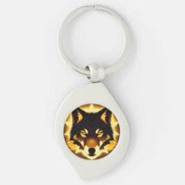 Chaveiro Rosto de Lobo Radiante Iluminado por Luz Dourada
