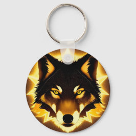 Chaveiro Rosto de Lobo Radiante Iluminado por Luz Dourada